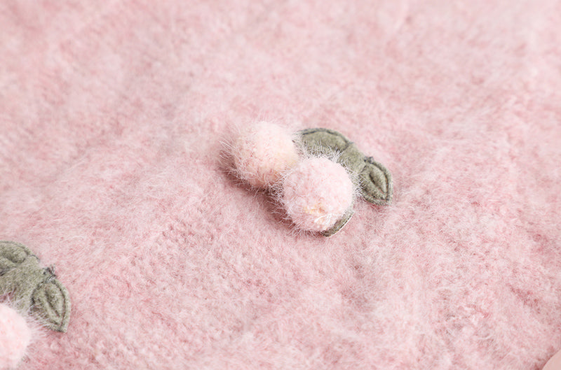 Knitted Cardigan Pink Cherry Sweater